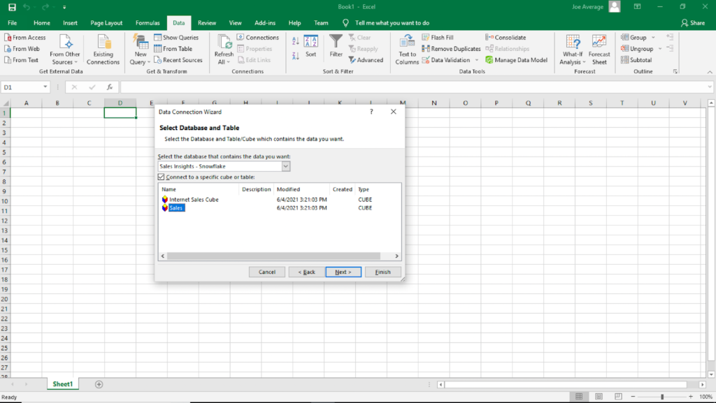 Virtual Data Model in Excel - Data Connection Wizard