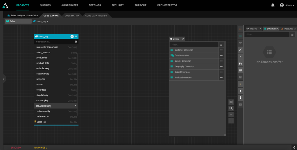 Semantic Layer Additional Dimensions Screen