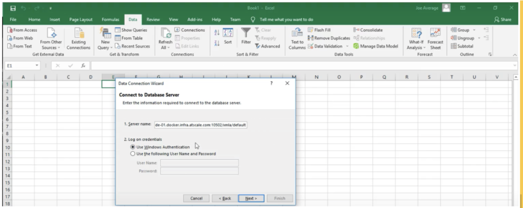 Excel Data Connection Wizard: Connect to Database Wizard