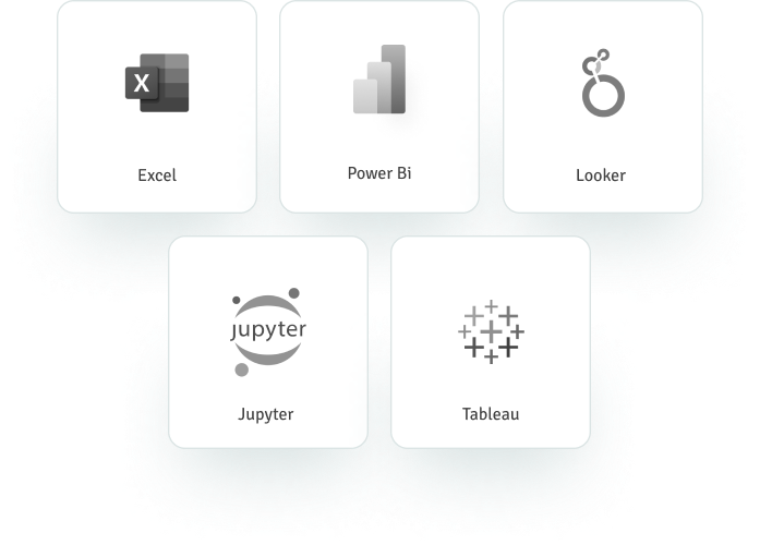 Excel, Power Bi, Looker, Jupyter And Tableau Logos
