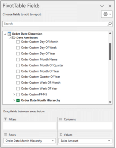 Adding the Order Date Month Hierarchy to the PivotTable