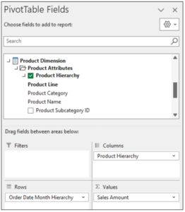 Adding the Product Hierarchy to the PivotTable