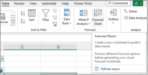 Fig 12 – Accessing the Forecast Sheet Feature