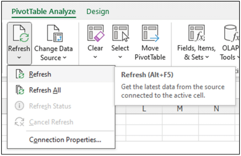 Use Excel's Refresh menu to refresh cloud data automatically
