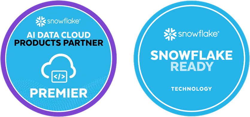 Badges - Snowflake AI Data Cloud Products Partner Premier and Snowflake Ready Technology