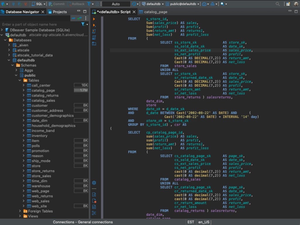 Sql code showing complex queries