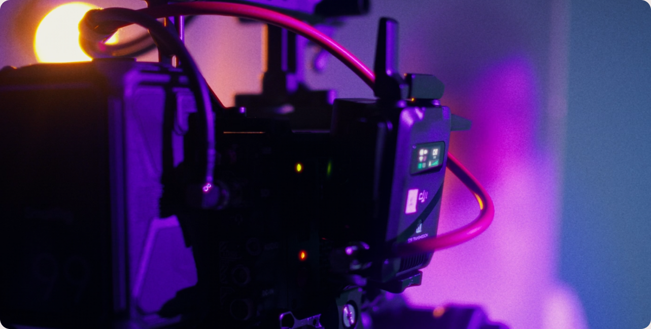 Professional video camera under studio lighting